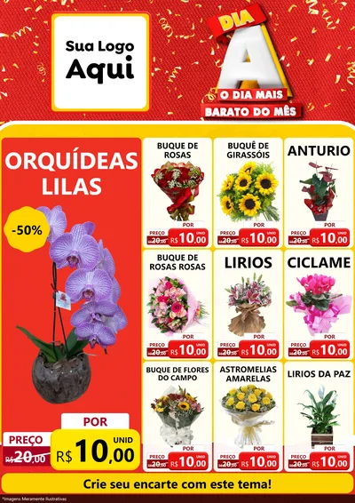 Modelo de Encarte para Encarte A4 Vertical com o tema Dia A o Dia Mais Barato do Mês para Floricultura e jardim