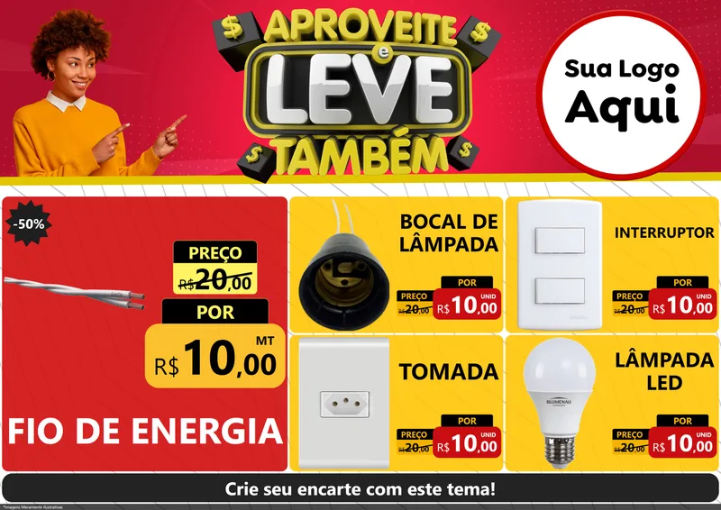 Modelo de Encarte para Encarte A4 Horizontal com o tema Aproveite e Leve Também para Materiais Elétricos