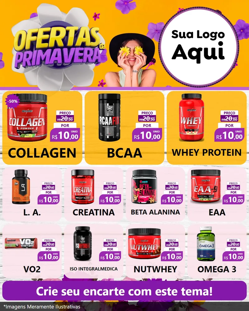 Modelo de Rede Social para Feed Instagram com o tema Ofertas Da Primavera para Suplementos alimentares