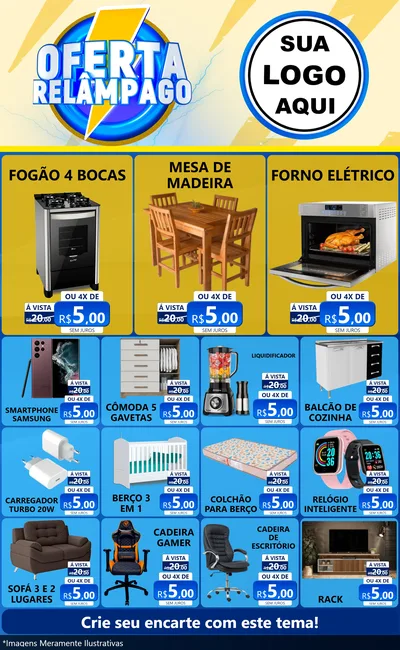 Modelo de Encarte para Encarte Grande com o tema Oferta Relâmpago para Móveis e Eletro