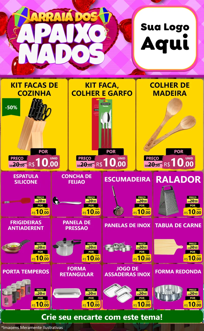Modelo de Encarte para Encarte Grande com o tema Arraiá dos Apaixonados para Utilidades Domésticas