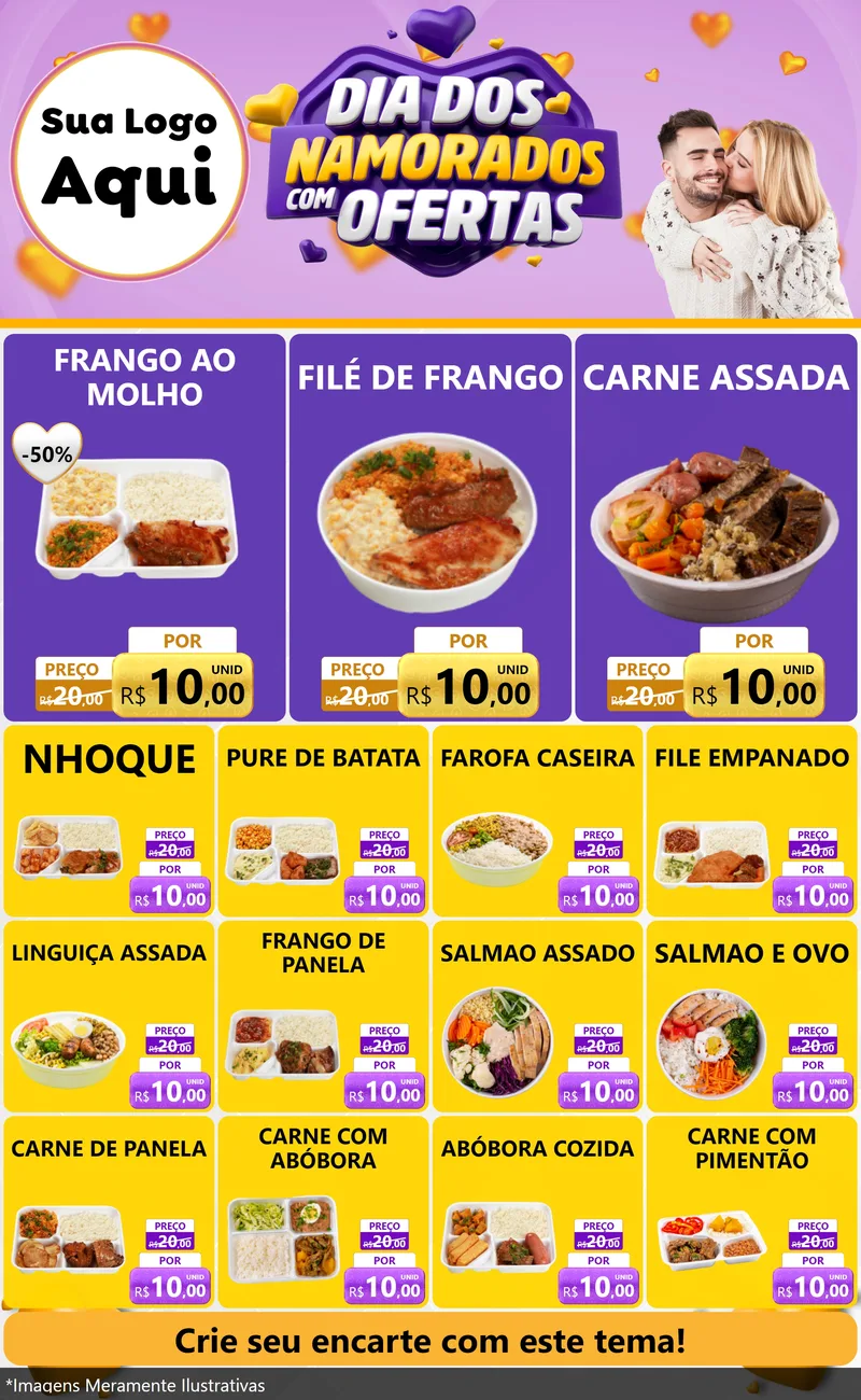 Modelo de Encarte para Encarte Grande com o tema Dia Dos Namorados Com Ofertas para Restaurante