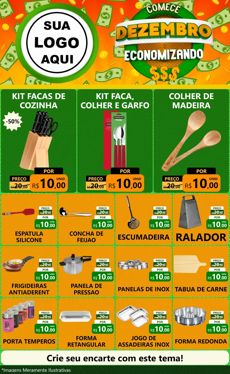 Modelo de Encarte para Encarte Grande com o tema Comece Dezembro Economizando para Utilidades Domésticas