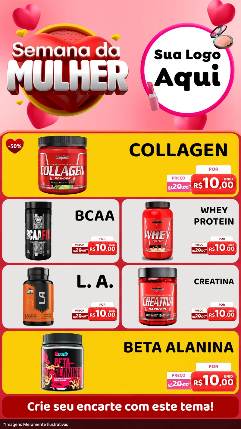 Modelo de TV para TV Vertical com o tema Semana da Mulher para Suplementos alimentares