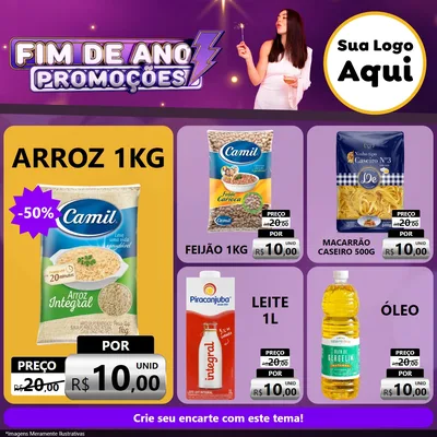 Modelo de Rede Social para Feed Facebook com o tema Fim de Ano Promoções para Supermercado