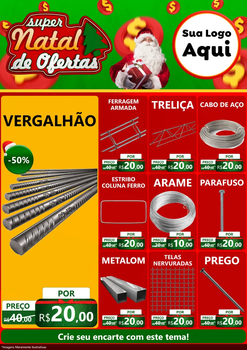 Modelo de Encarte para Encarte A4 Vertical com o tema Super Natal de Ofertas para Ferragens