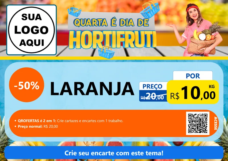 Modelo de Cartaz para Cartaz A4 Horizontal com o tema Quarta É Dia de Hortifruti para Hortifrúti