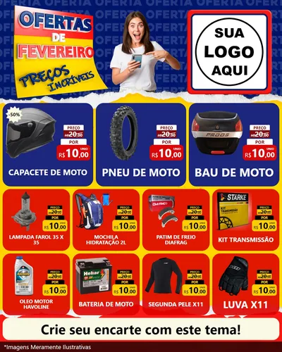 Modelo de Rede Social para Feed Instagram com o tema Ofertas de Fevereiro - Preços Incríveis para Moto peças