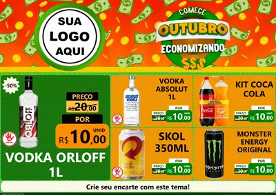 Modelo de Encarte para Encarte A4 Horizontal com o tema Comece Outubro Economizando para Distribuidora de bebidas