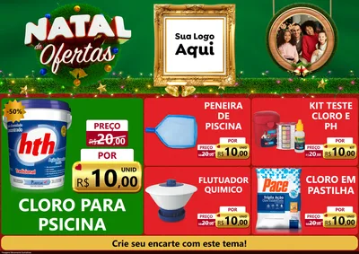 Modelo de Encarte para Encarte A4 Horizontal com o tema Natal de Ofertas para Produtos para Piscina