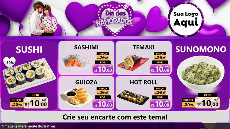 Modelo de TV para TV Horizontal com o tema Dia dos Namorados para Comida japonesa