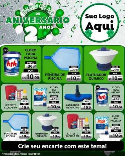 Modelo de Rede Social para Feed Instagram com o tema Promoção de Aniversário - 2 Anos para Produtos para Piscina