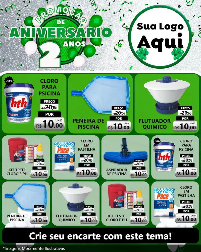Modelo de Rede Social para Feed Instagram com o tema Promoção de Aniversário - 2 Anos para Produtos para Piscina