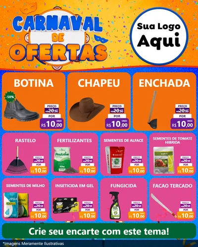 Modelo de Rede Social para Feed Instagram com o tema Carnaval de Ofertas para Agropecuária