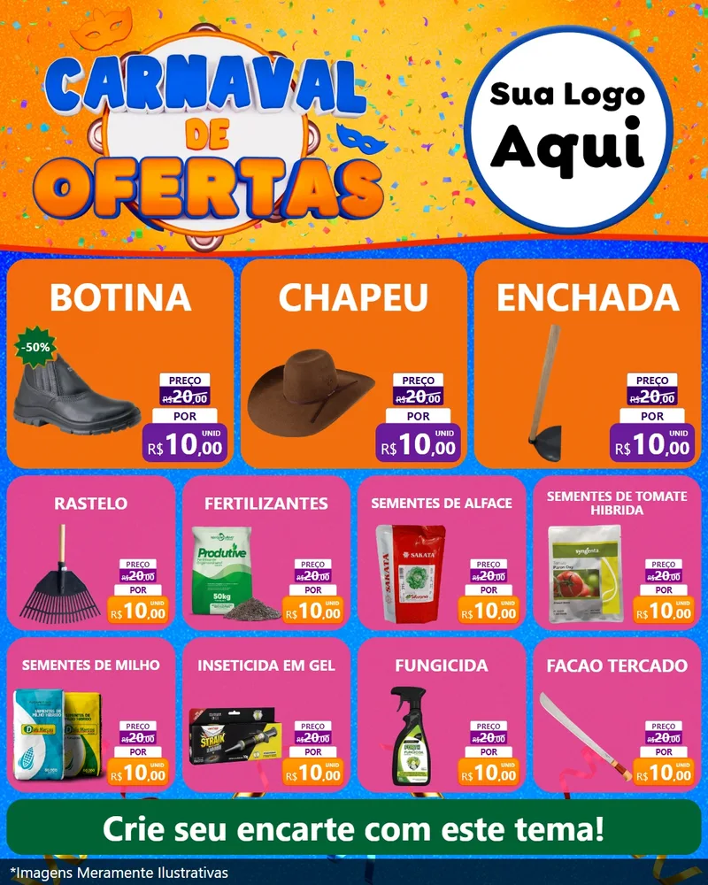 Modelo de Rede Social para Feed Instagram com o tema Carnaval de Ofertas para Agropecuária