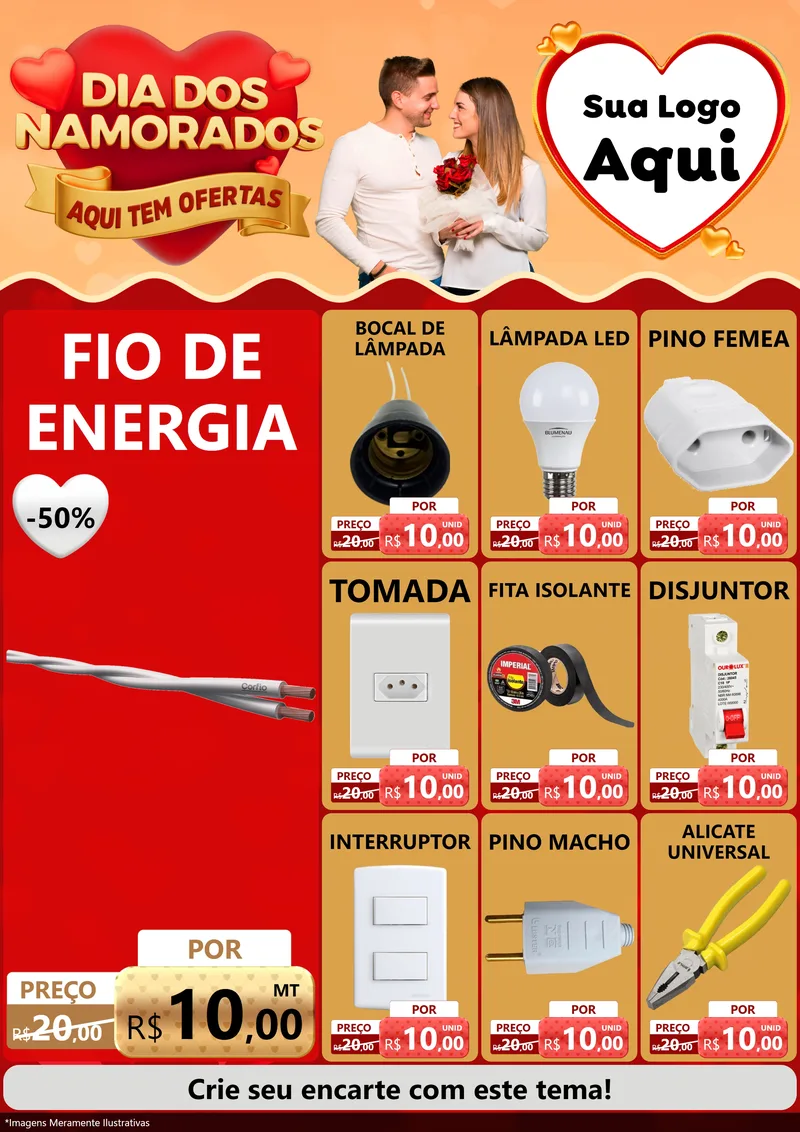 Modelo de Encarte para Encarte A4 Vertical com o tema Dia dos Namorados - Aqui Tem Ofertas para Materiais Elétricos