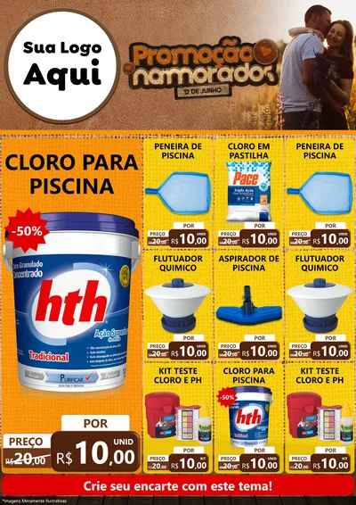 Modelo de Encarte para Encarte A4 Vertical com o tema Promoção Namorados para Produtos para Piscina
