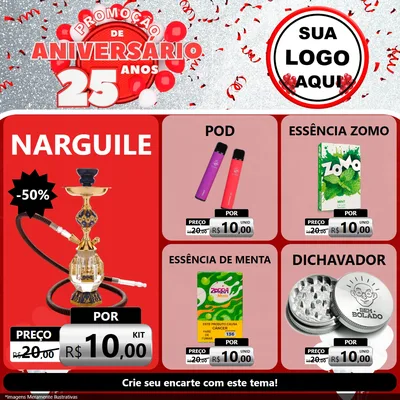 Modelo de Rede Social para Feed Facebook com o tema Promoção de Aniversário - 25Anos para Tabacaria