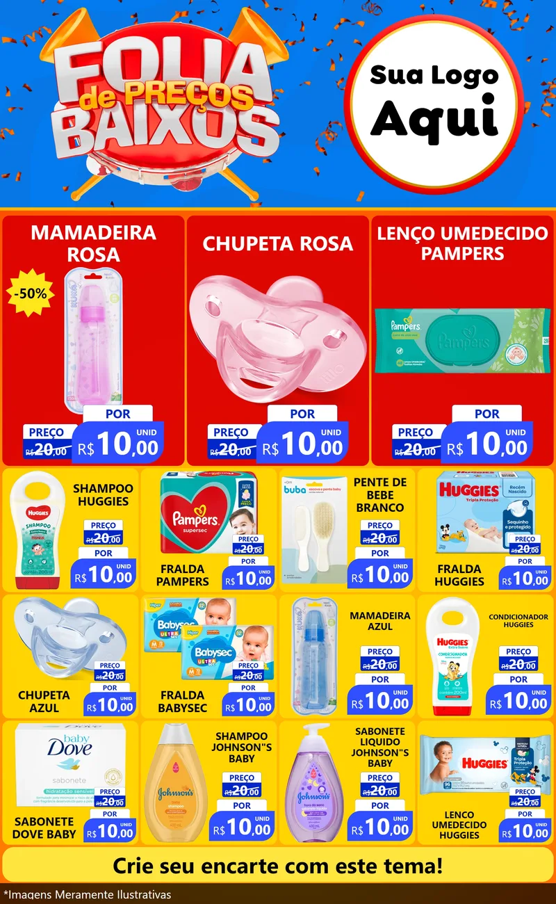 Modelo de Encarte para Encarte Grande com o tema Folia de Preços Baixos para Bebês