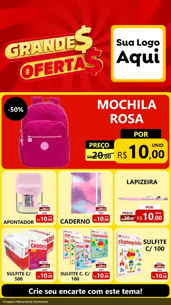 Modelo de Rede Social para Stories com o tema Grandes Ofertas para Papelaria