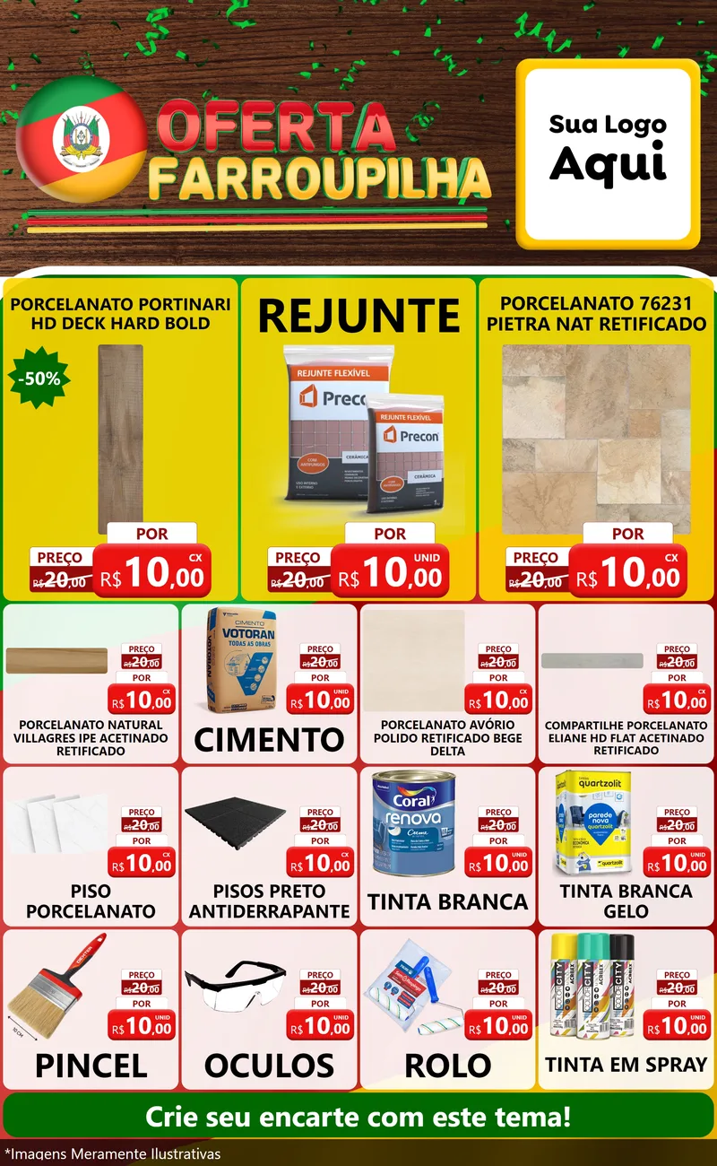 Modelo de Encarte para Encarte Grande com o tema Oferta Farroupilha para Pisos e revestimentos