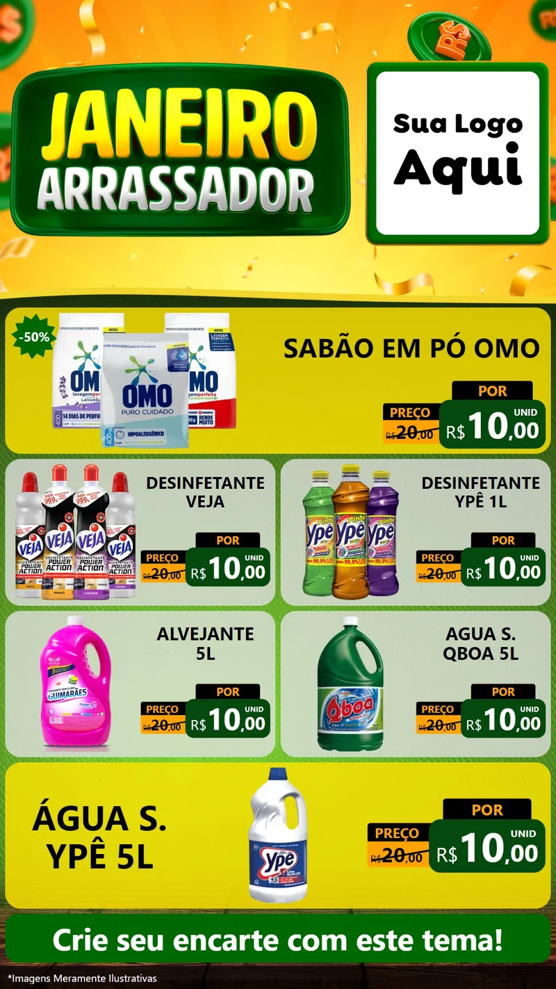 Modelo de TV para TV Vertical com o tema Janeiro Arrasador para Produtos de Limpeza