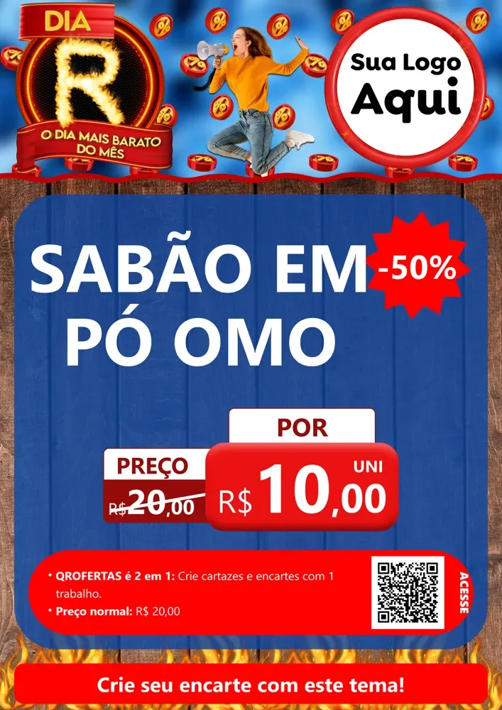 Modelo de Cartaz para Cartaz A4 Vertical com o tema Dia R - O Dia Mais Barato Do Mês para Produtos de Limpeza