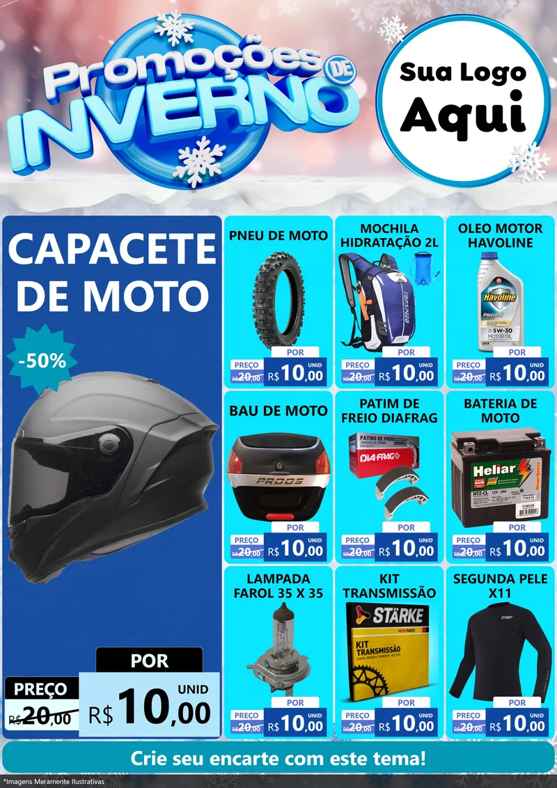 Modelo de Encarte para Encarte A4 Vertical com o tema Promoções de Inverno para Moto peças