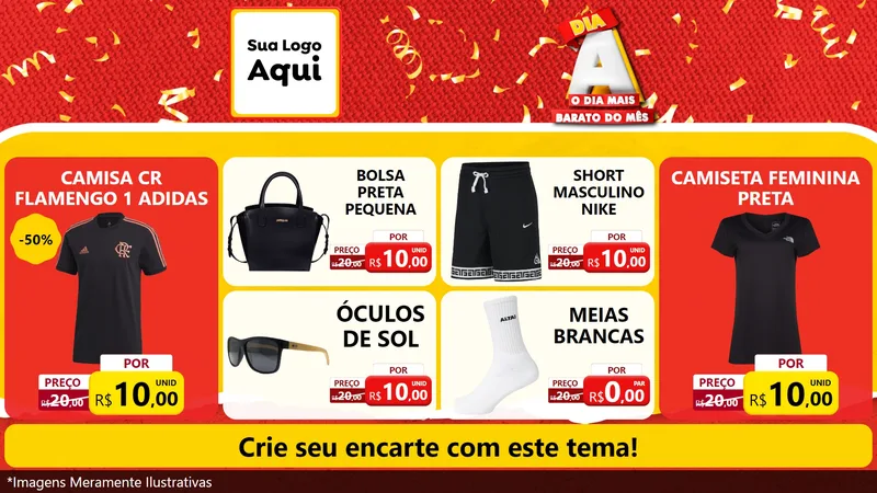 Modelo de TV para TV Horizontal com o tema Dia A o Dia Mais Barato do Mês para Roupas e acessórios