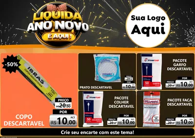 Modelo de Encarte para Encarte A4 Horizontal com o tema Liquida Ano Novo É Aqui! para Embalagens