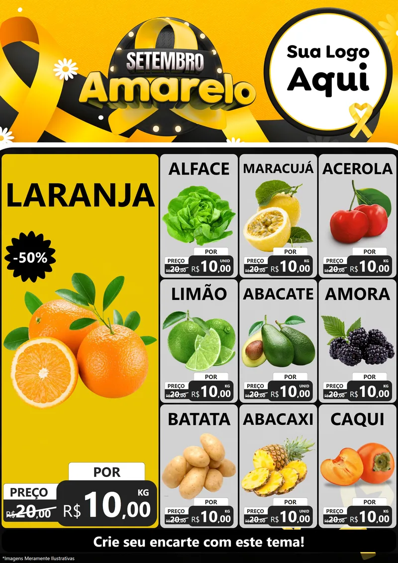 Modelo de Encarte para Encarte A4 Vertical com o tema Setembro Amarelo para Hortifrúti