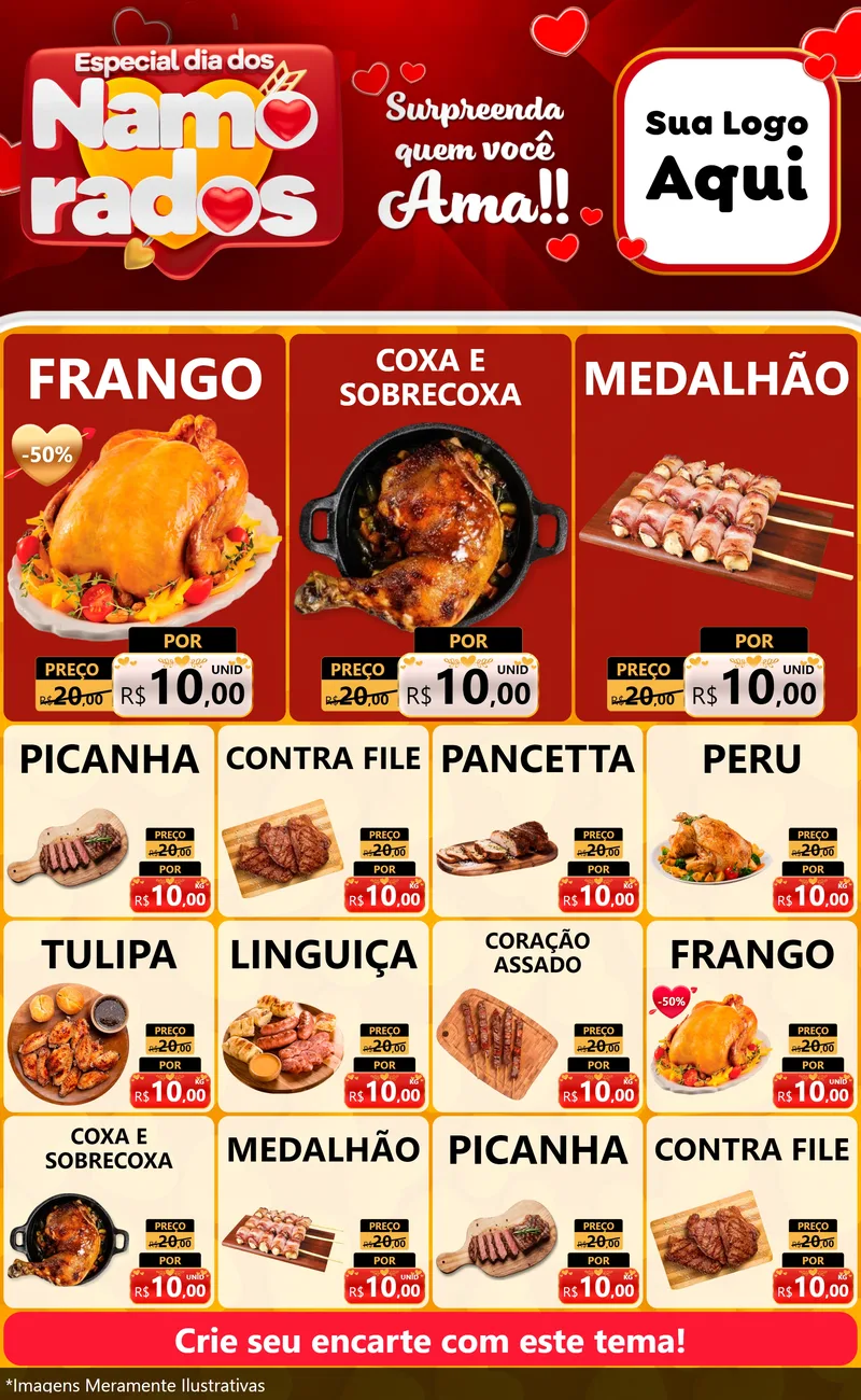 Modelo de Encarte para Encarte Grande com o tema Especial Dia dos Namorados para Assados
