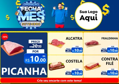 Modelo de Encarte para Encarte A4 Horizontal com o tema Operação Fecha Mês Setembro para Açougue