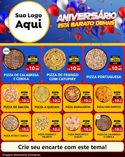 Modelo de Rede Social para Feed Instagram com o tema Aniversário para Pizzaria