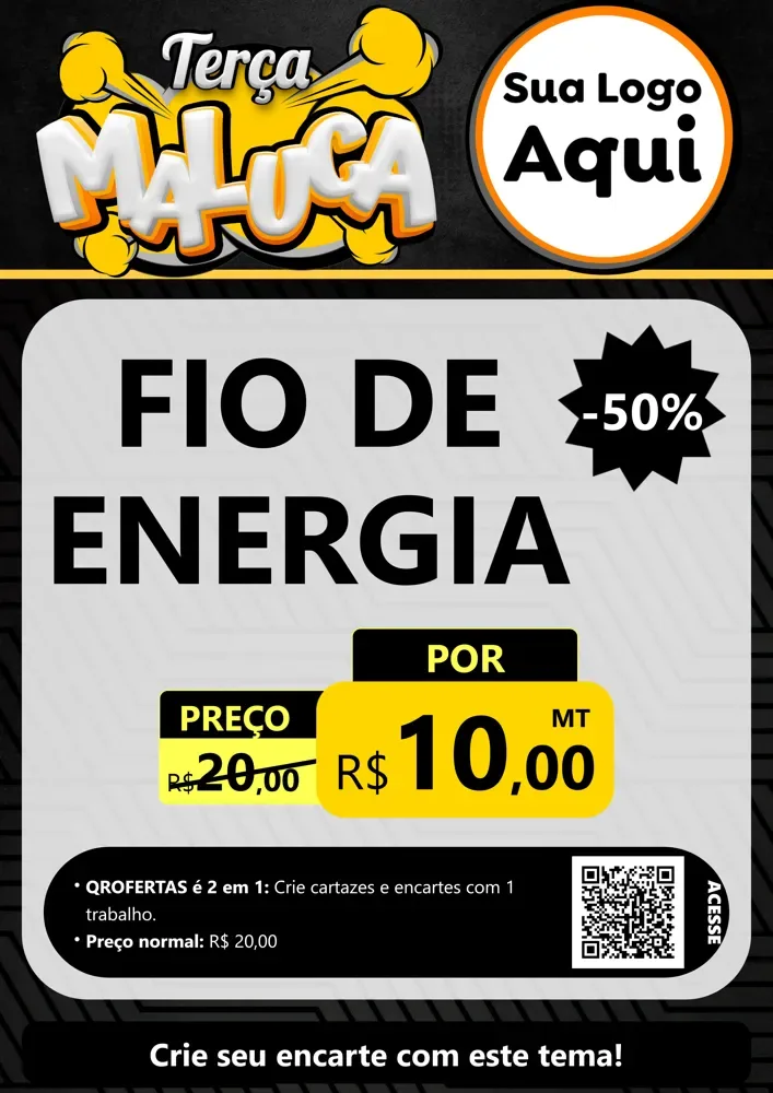 Modelo de Cartaz para Cartaz A4 Vertical com o tema Terça Maluca para Materiais Elétricos