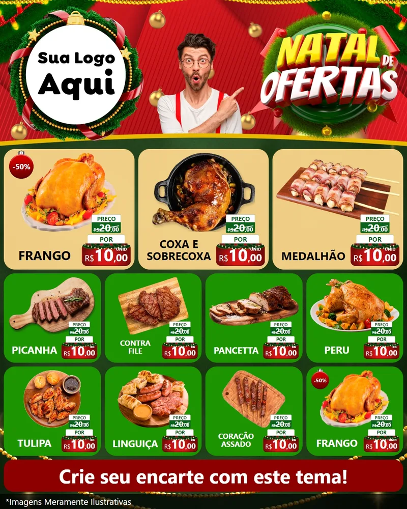 Modelo de Rede Social para Feed Instagram com o tema Natal de Ofertas para Assados