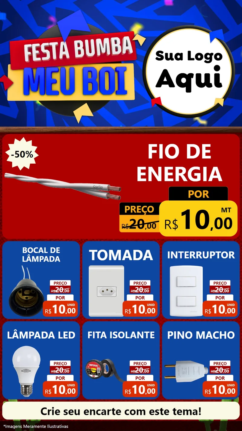Modelo de Rede Social para Stories com o tema Festa Bumba meu Boi para Materiais Elétricos
