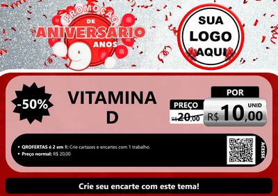 Modelo de Cartaz para Cartaz A4 Horizontal com o tema Promoção de Aniversário - 9 Anos para Farmácia
