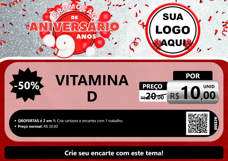 Modelo de Cartaz para Cartaz A4 Horizontal com o tema Promoção de Aniversário - 9 Anos para Farmácia
