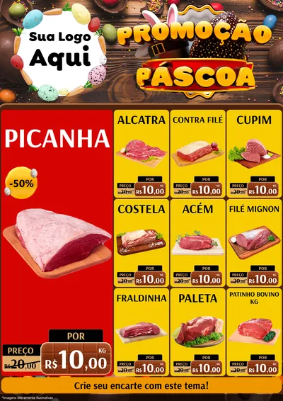 Modelo de Encarte para Encarte A4 Vertical com o tema Promoção Páscoa para Açougue
