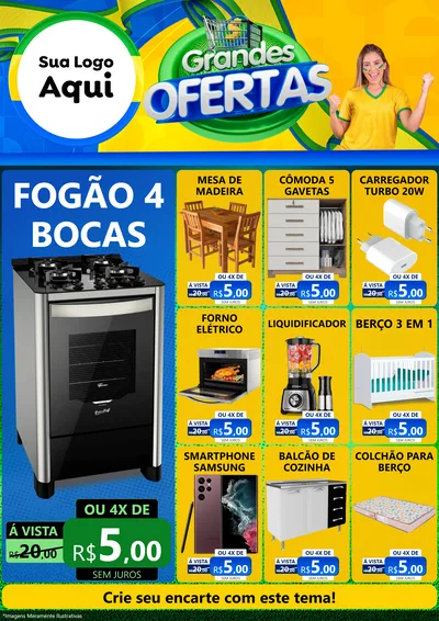 Modelo de Encarte para Encarte A4 Vertical com o tema Grandes Ofertas para Móveis e Eletro