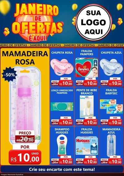 Modelo de Encarte para Encarte A4 Vertical com o tema Janeiro de Ofertas É Aqui! para Bebês