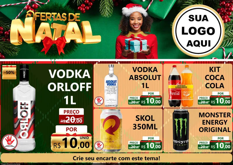 Modelo de Encarte para Encarte A4 Horizontal com o tema Ofertas de Natal para Distribuidora de bebidas
