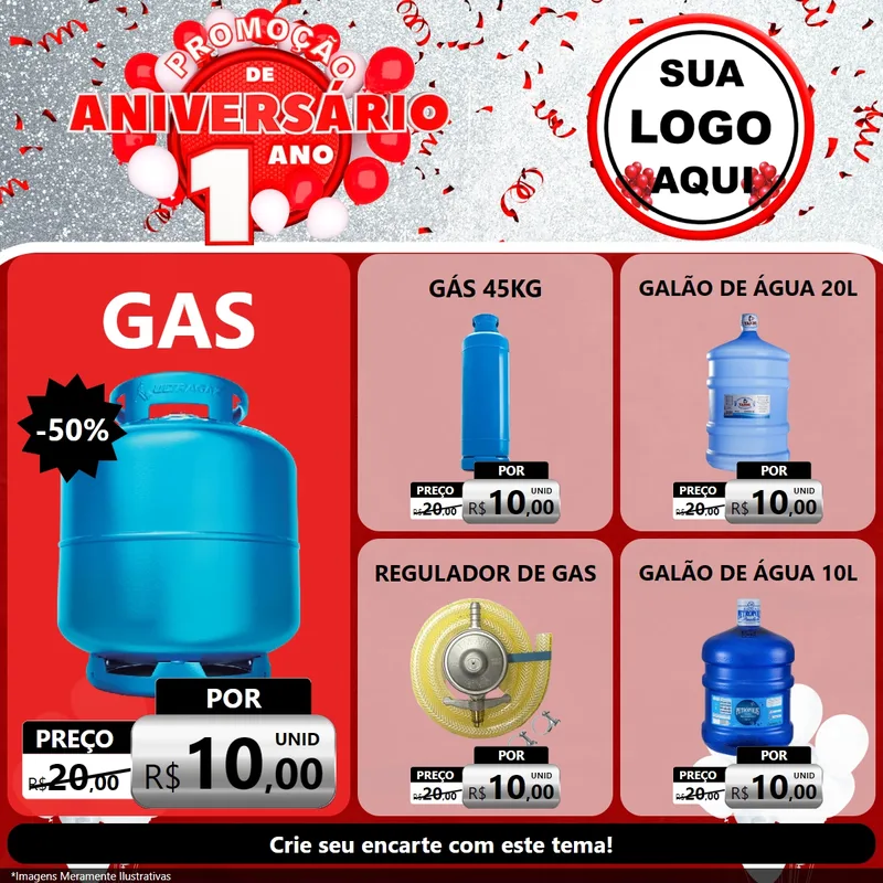 Modelo de Rede Social para Feed Facebook com o tema Promoção de Aniversário - 1 Ano para Água e gás