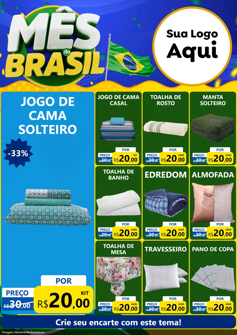 Modelo de Encarte para Encarte A4 Vertical com o tema Mês do Brasil para Cama, Mesa e Banho