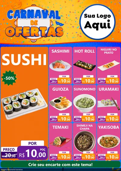 Modelo de Encarte para Encarte A4 Vertical com o tema Carnaval de Ofertas para Comida japonesa