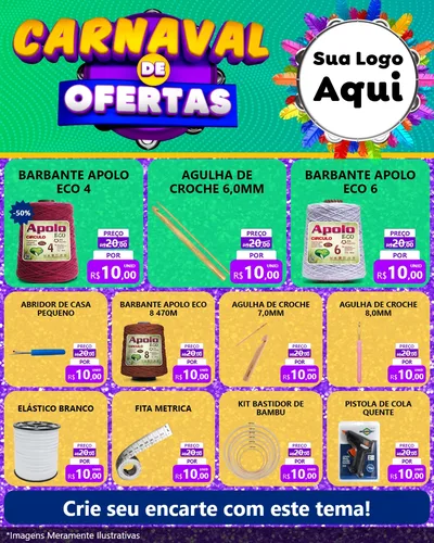 Modelo de Rede Social para Feed Instagram com o tema Carnaval de Ofertas para Armarinho e Aviamentos