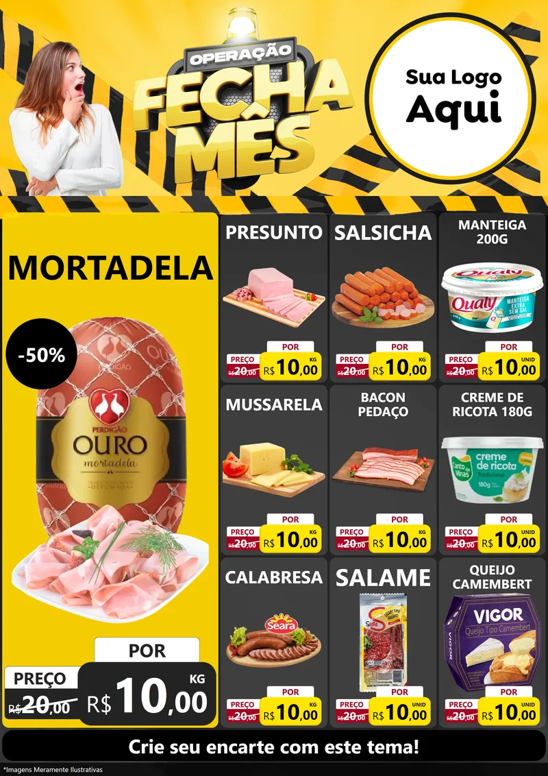 Modelo de Encarte para Encarte A4 Vertical com o tema Operação Fecha Mês para Frios e Laticínios