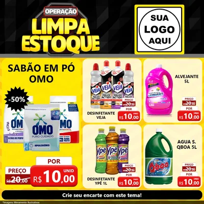 Modelo de Rede Social para Feed Facebook com o tema Operação Limpa Estoque para Produtos de Limpeza