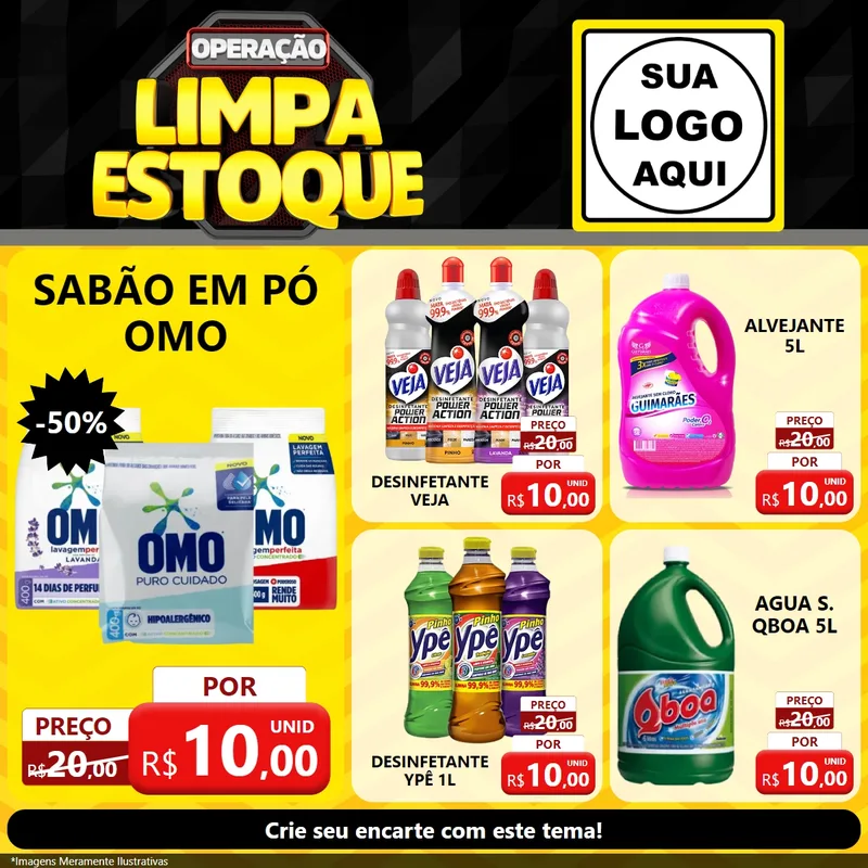 Modelo de Rede Social para Feed Facebook com o tema Operação Limpa Estoque para Produtos de Limpeza
